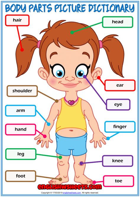 This game is also excellent for vocabulary teaching and practice. Body Parts ESL Printable Picture Dictionary For Kids