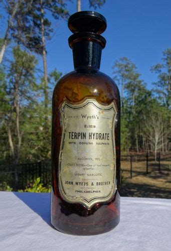 Great Wyeth Apothecary Bottle W Shield Label Terpin Hydrate W Codeine