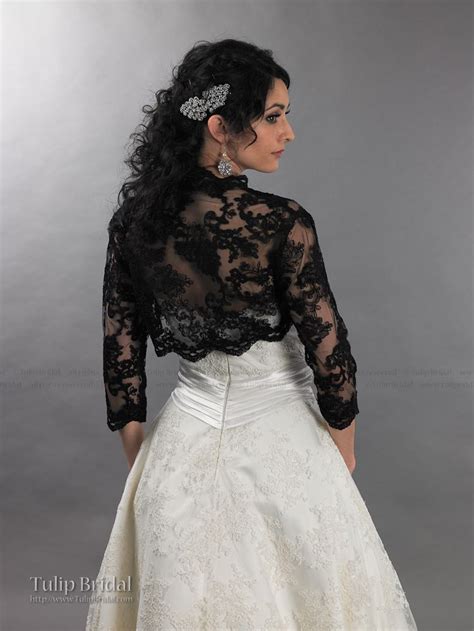 Black 34 Sleeve Bridal Re Embroidered Lace Wedding Bolero Jacket