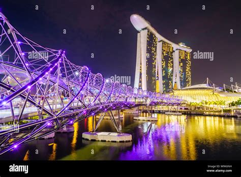 Helix Bridge Leading To The Marina Bay Sands Marina Bay Singapore
