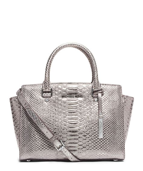 Michael Kors Selma Silver Snake Effect Leather Tote Designer Bags Sale