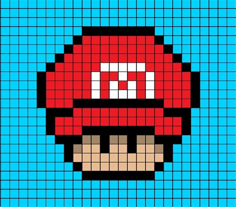A Pixel Art Template Of A Mario Mushroom Wearing As Mario S Red Hat
