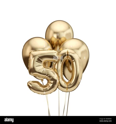 50th Birthday Gold Foil Bunch Of Balloons Happy Birthday 3d Rendering