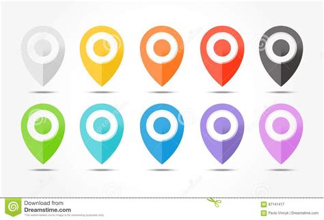 Set Of 10 Colored Map Pin Icons With Shadows Stock Illustration
