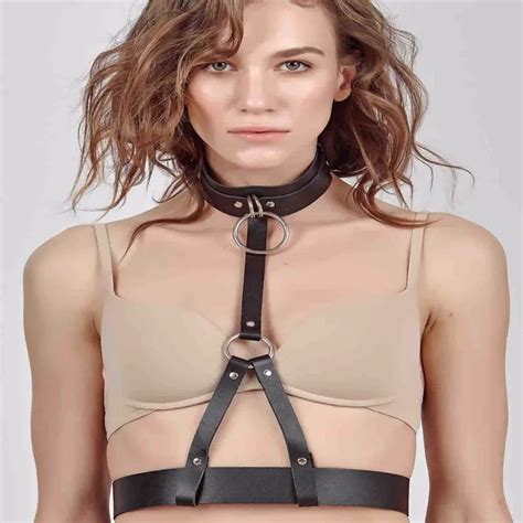 cool punk gothic fetish leather harness 100 handmade women girl halter choker chain harness