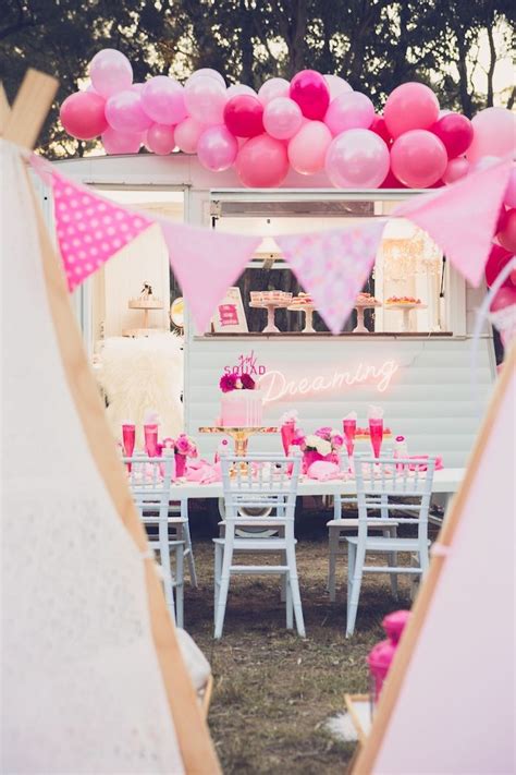 Kara S Party Ideas Bright And Modern Glamping Birthday Party Kara S Party Ideas