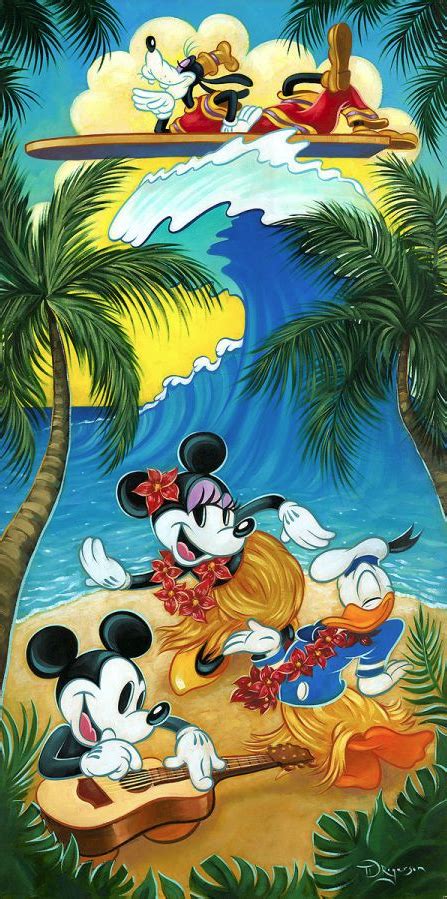 Tropical Life Mickey Mouse Embellished Giclee On Canvas By Tim Rogerson