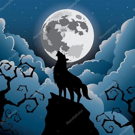 Silhouette Wolf Howling At The Moon Stock Vector Image By ©avalanchez