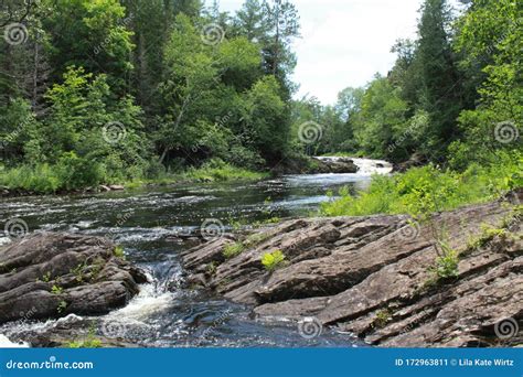 Calm And Peaceful Waterfall Flowing River Stock Image Image Of