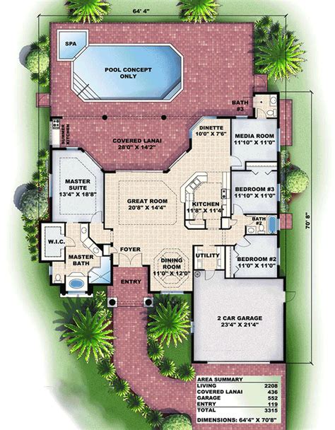 One Story Mediterranean House Plan With Lovely Lanai 66152gw