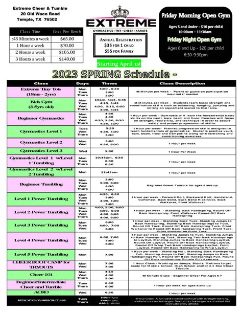 Class Schedule Extreme Cheer And Tumble