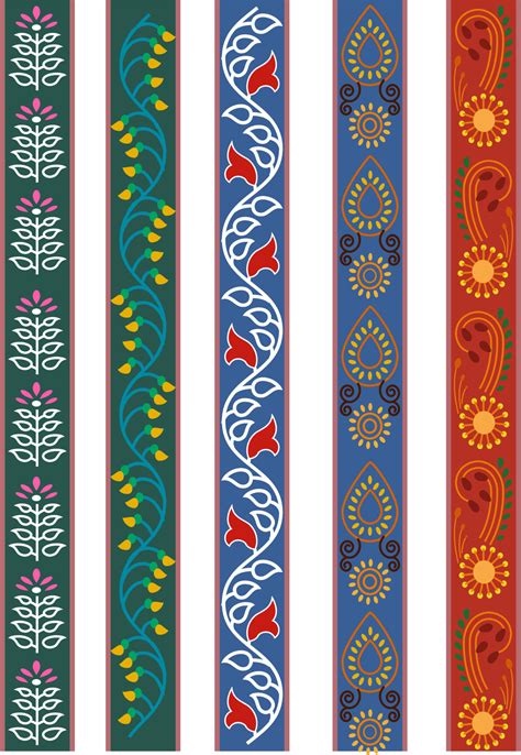 Colorful Kalamkari Vector Border Design Indian Traditional