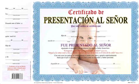Certificado De Presentacion Niño Pqt De 15 Editorial Evangelica