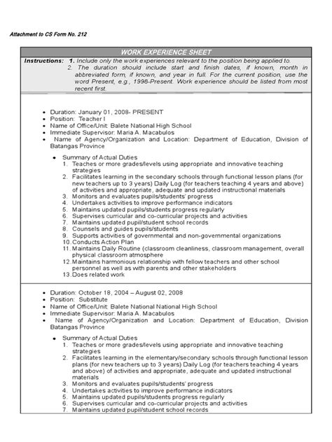 Experience is the most convincing teacher, but some forms of information can be conveyed more efficiently through books and/or lectures. Experience Work Sheet sample | Classroom | Teachers