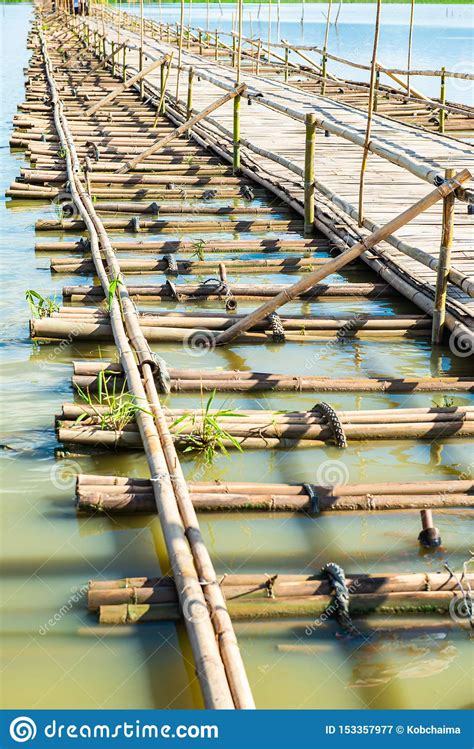 The Bamboo Bridge In Kwan Phayao Lake Stock Image Image Of