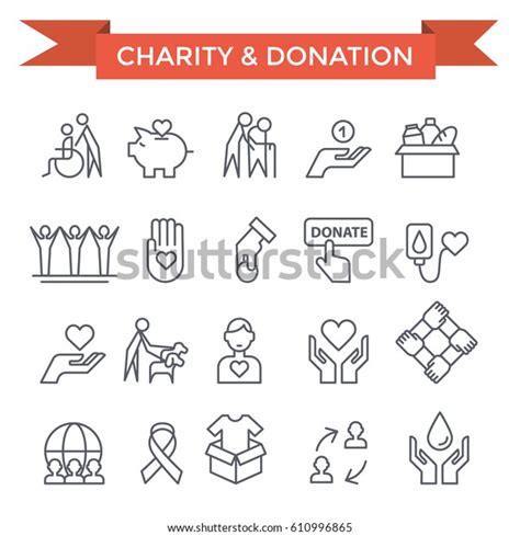 Charity Donation Volunteer Work Concept Icons Stock Vector Royalty