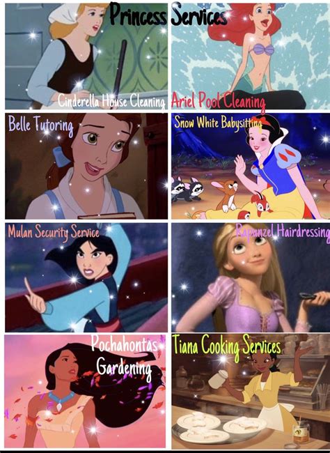 Disney Princess Services Who Would You Hire Disney Princess Memes Disney Princess