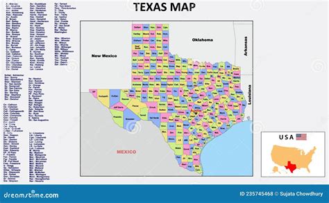 Texas Map State And District Map Of Texas Stock Vector Illustration