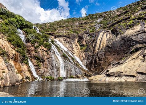Ezaro Waterfall Galicia Northern Spain In Spring It Empties Into The