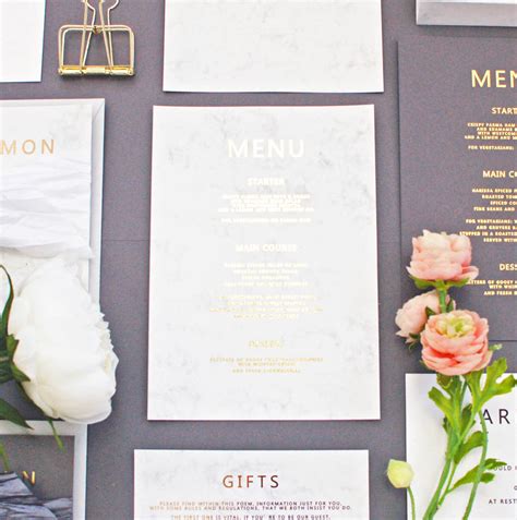 Marble And Gold Foil Wedding Breakfast Menu By The Luxe Co
