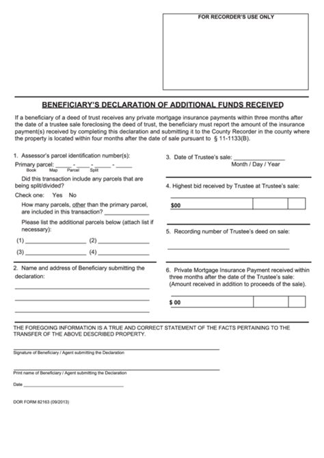 Fillable Dor Form 82163 Beneficiarys Declaration Of Additional Funds
