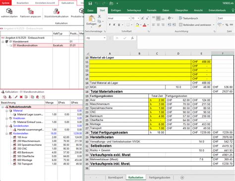 Excel Kalkulation - BormOnlineHilfe