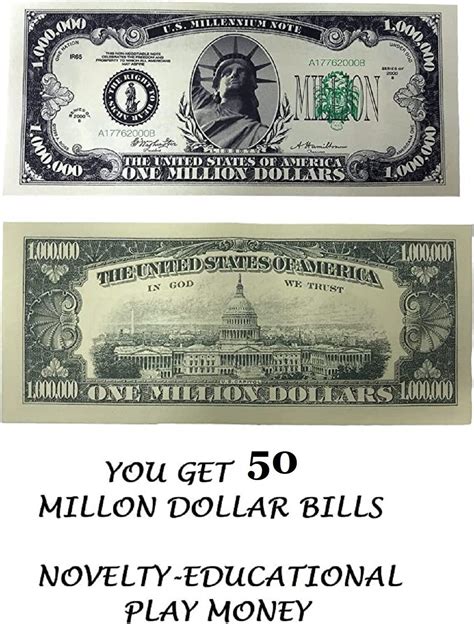 Novelty Million Dollar Bills 50 Pack Realistic Novelty Million Dollar