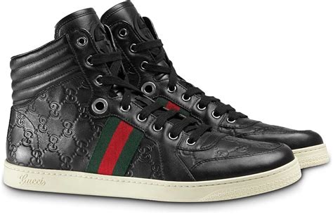 Gucci Mens Gg Guccissima Leather High Top Sneaker Nero Black 221825