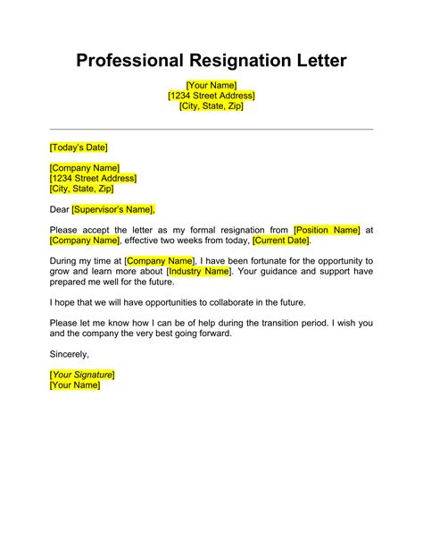 Free Resignation Letter Sample