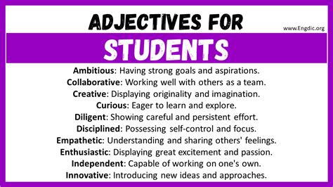 20 Best Words To Describe Students Adjectives For Students Engdic