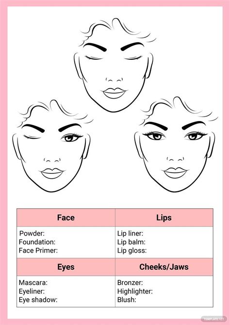 Mua Client Makeup Consultation Face Chart Illustrator Pdf