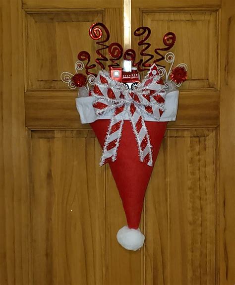Christmas Holiday Upside Down Santa Hat Toy Train Door Decor Wreath