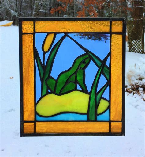 Panel Stained Glass Frog On Lily Pad Panel Etsy