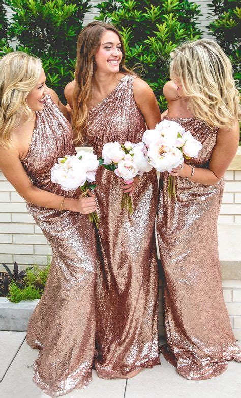 Macloth One Shoulder Sequin Long Bridesmaid Dress Rose Gold Formal Gown Sparkly Bridesmaid