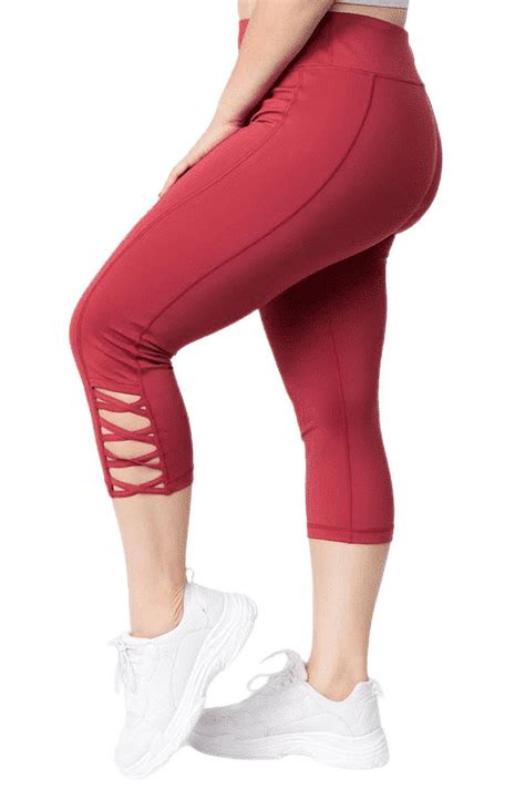 Women S Active Lattice Capri Cutout Workout Leggings Plus Size Brick