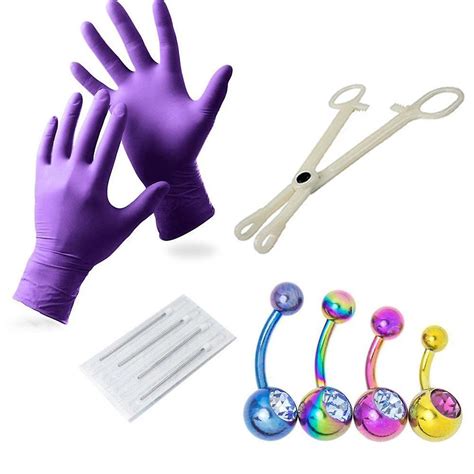 Belly Piercing Kit 10 Piece Kit Wgloves Needles Tool And 4 Belly Rings Fruugo Fi