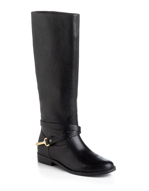 lyst lauren by ralph lauren jenny burnished leather riding boots in black