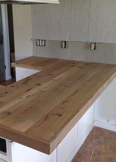 Diy Reclaimed Wood Countertop Adding Trim Boards Along Edge