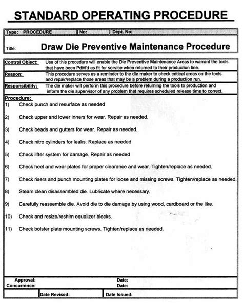 Preventive Maintenance Dies Standard Operation Procedure