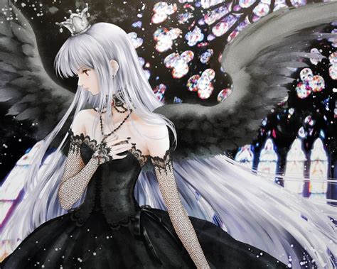 Anime Girl With White Hair And Angel Wings
