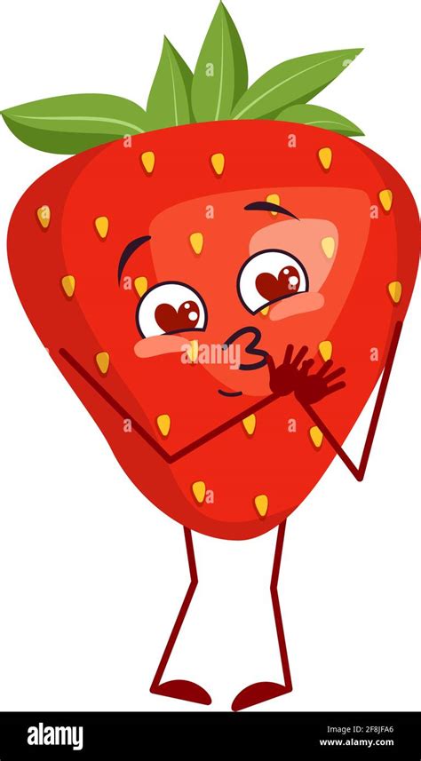 Cute Strawberry Character Falls In Love With Eyes Hearts Arms And Legs The Funny Or Smile Hero