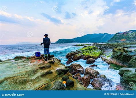 Fisherman Fishing In The Sea Alone Editorial Stock Photo Image Of