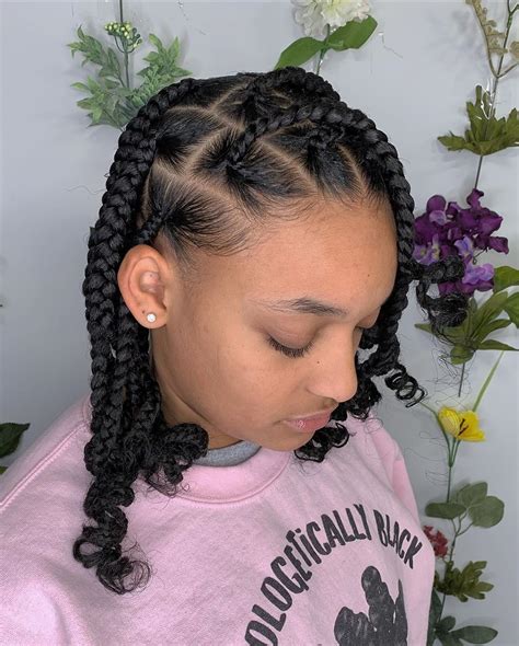 Short Knotless Box Braids With Curls At No Additional Cost To