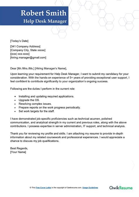 Help Desk Manager Cover Letter Examples Qwikresume