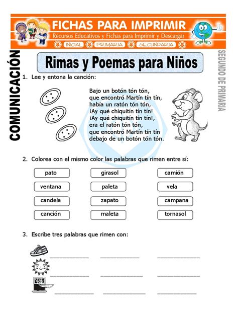 Ficha De Rimas Y Poemas Para Niños Segundo De Primaria Pdf Ocio