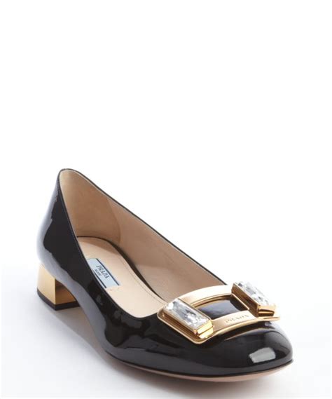 Lyst Prada Black Patent Leather Crystal Embellished Faux Buckle Block