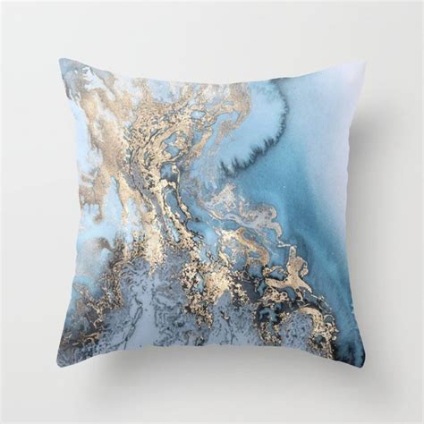 Decorative throw pillow cover in red and gold silk. Gold and Blue Marble Throw Pillow by avaholmesphotography ...