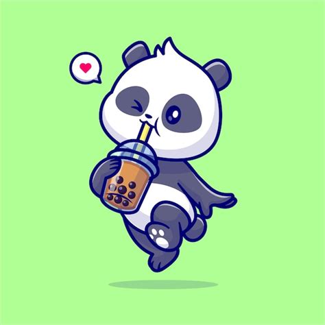 Free Vector Cute Panda Drinking Boba Milk Tea Cartoon Vector Icon