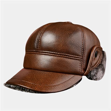 Trapper Hat Mens Thick Warm Outdoor Earmuffs Cotton Hat Leather Hat