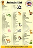 30 animals name, Detailed Animals Names List - English Grammar Here